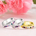 Personalized Family Zircon Ring with 1-10 Birthstones and Engraved Text Women Jewellery Birthday Mother's Day Gift for Mom Grandma