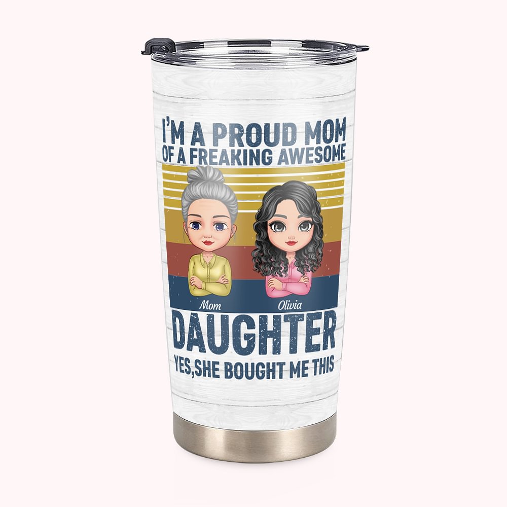Gobelet Isotherme Personnalisé avec Noms et Dessin Personnage Bouteille à Motif Mère et Fille Cadeau Anniversaire Fête Thanksgiving