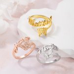 Bague Papillon Personnalisée avec Pierre de Naissance et Nom Cadeau d'Anniversaire de Fête des Mères pour Elle