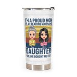 Vaso Personalizado Orgullosa Madre e Hija Fondo Rayado Love My Mom 20oz Día de Acción de Gracias Regalo Uso Diario