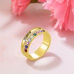 Personalized Family Zircon Ring with 1-10 Birthstones and Engraved Text Women Jewellery Birthday Mother's Day Gift for Mom Grandma