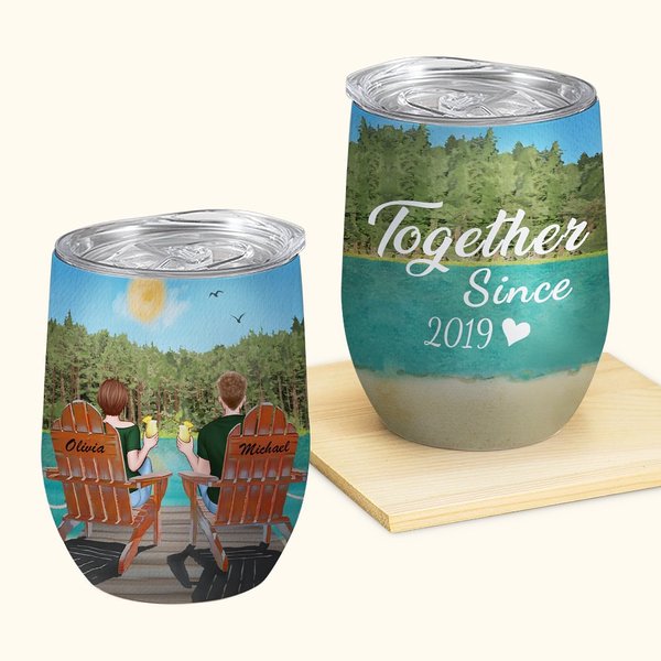 Coppia personalizzata Amore per sempre Lago e Foresta Bicchiere da vino Compleanno Facile da pulire