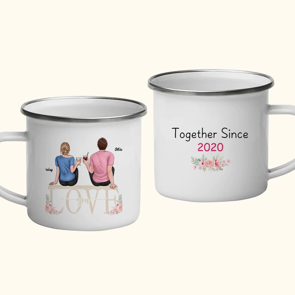 Couple personnalisé ensemble pendant des années, tasse en émail Love Story, anniversaire de Noël, solide et durable 11 oz