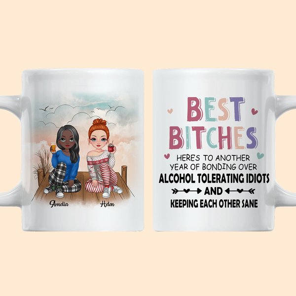 Taza de Cerámica Blanca Personalizada Best Bitches Keeping Each Other Sane Regalos para amigos Asa tipo C