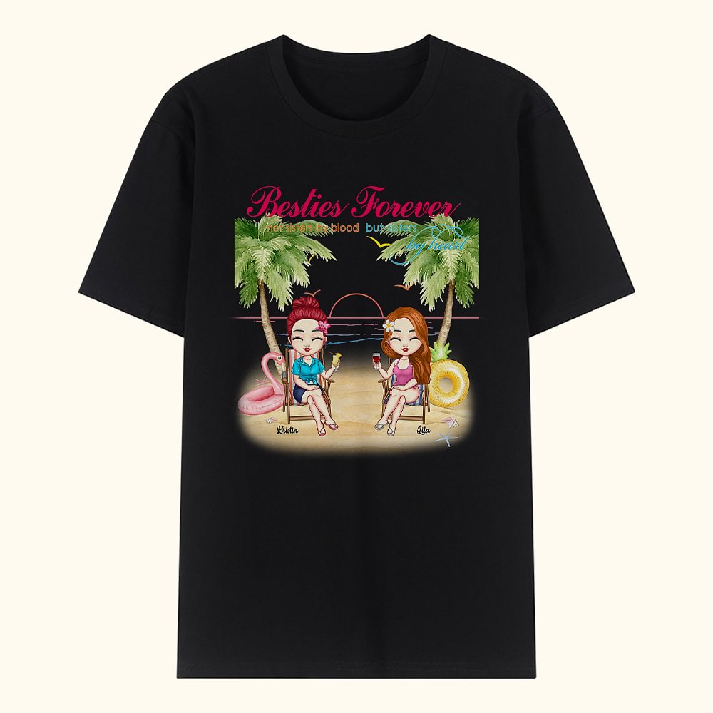 T-shirt de fête de maillot de bain personnalisé Besties Forever Girl Sister cadeau commémoratif T-shirt unisexe de base