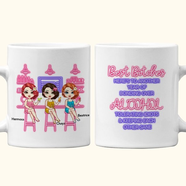 Personlig Best Bitches Besties Friendship Celebration Vit keramisk mugg Vänskapspresent Diskmaskin och mikrovågsugn säker
