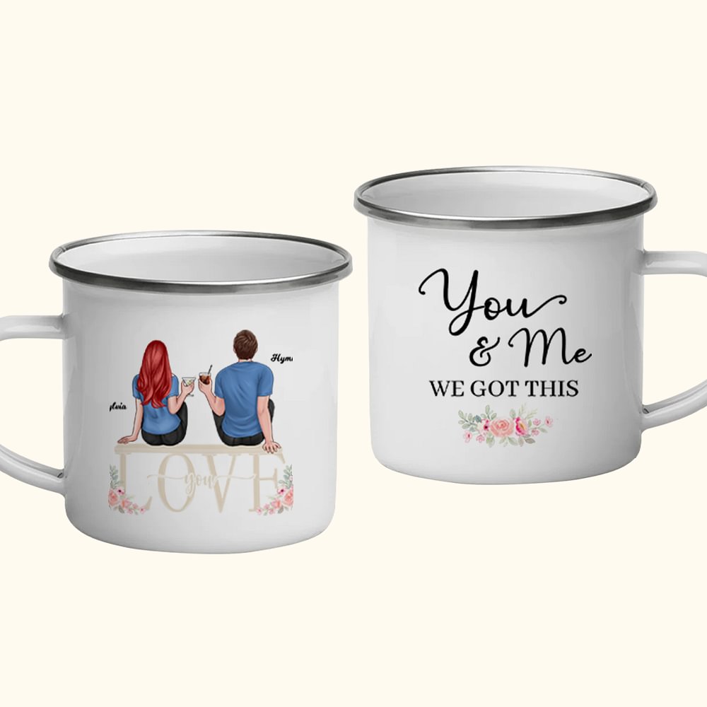 Tasse personnalisée en émail You and Me We Got This Couple Love Anniversaire Saint Valentin solide et durable