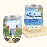 Marito e moglie personalizzati che viaggiano insieme per la vita Bicchiere da vino di San Valentino da 12 oz.