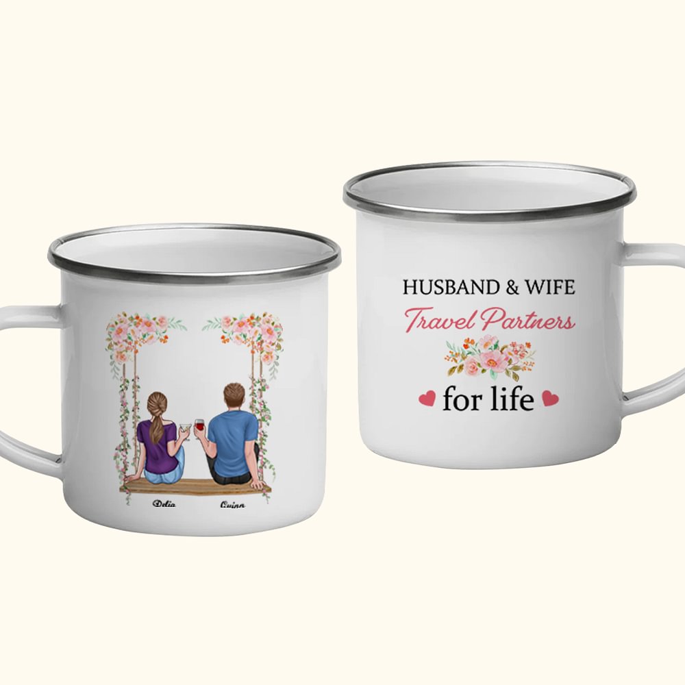 Personnalisé mari et femme partenaire pour la vie Couple sur balançoire tasse en émail longue et durable anniversaire de la Saint-Valentin