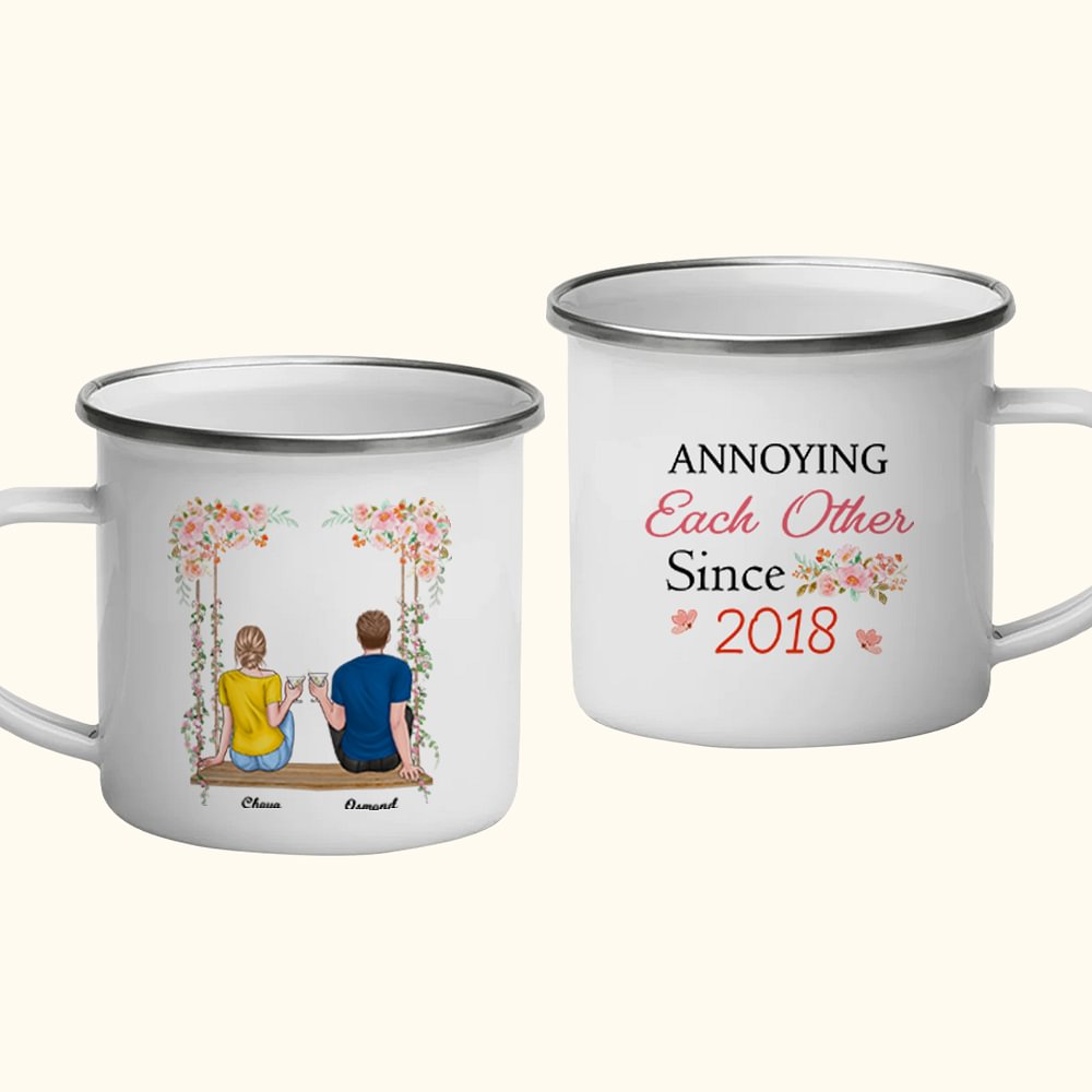 Personnalisé ennuyeux l'un l'autre Couple pendant des années fleur Swing émail tasse solide et durable anniversaire de la Saint-Valentin