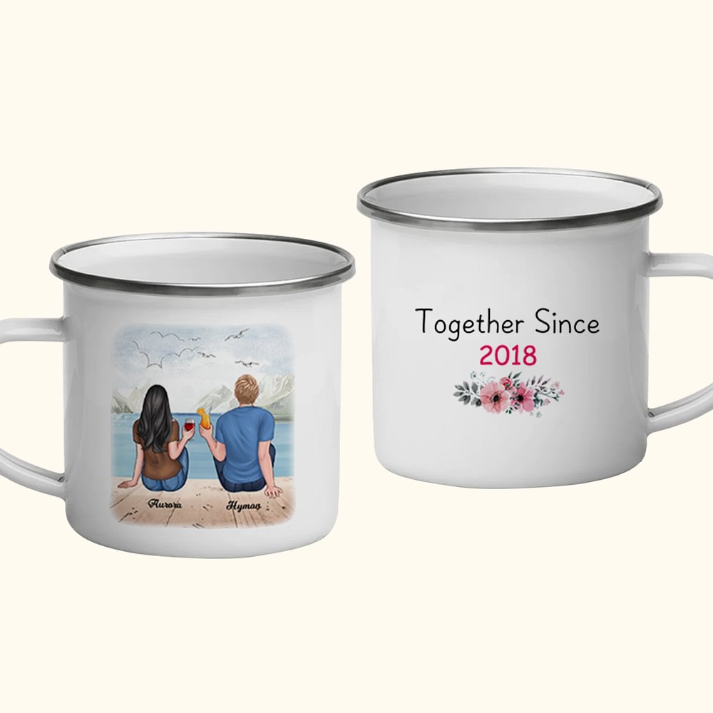 Personnalisé ensemble pendant des années bord de mer Couple vacances voyage émail tasse solide Durable saint valentin anniversaire