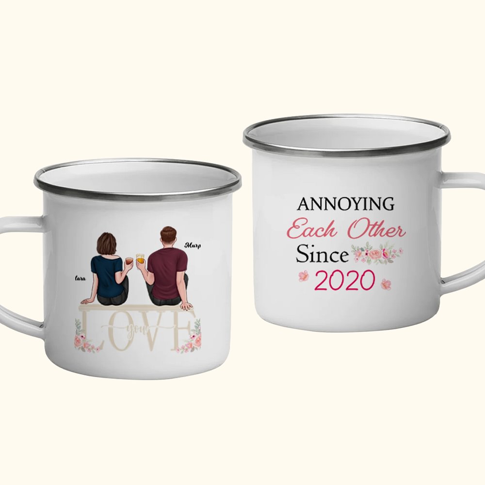 Tasse en émail personnalisée pour un couple ennuyeux pendant des années, histoire d'amour, facile à nettoyer, anniversaire, Saint-Valentin