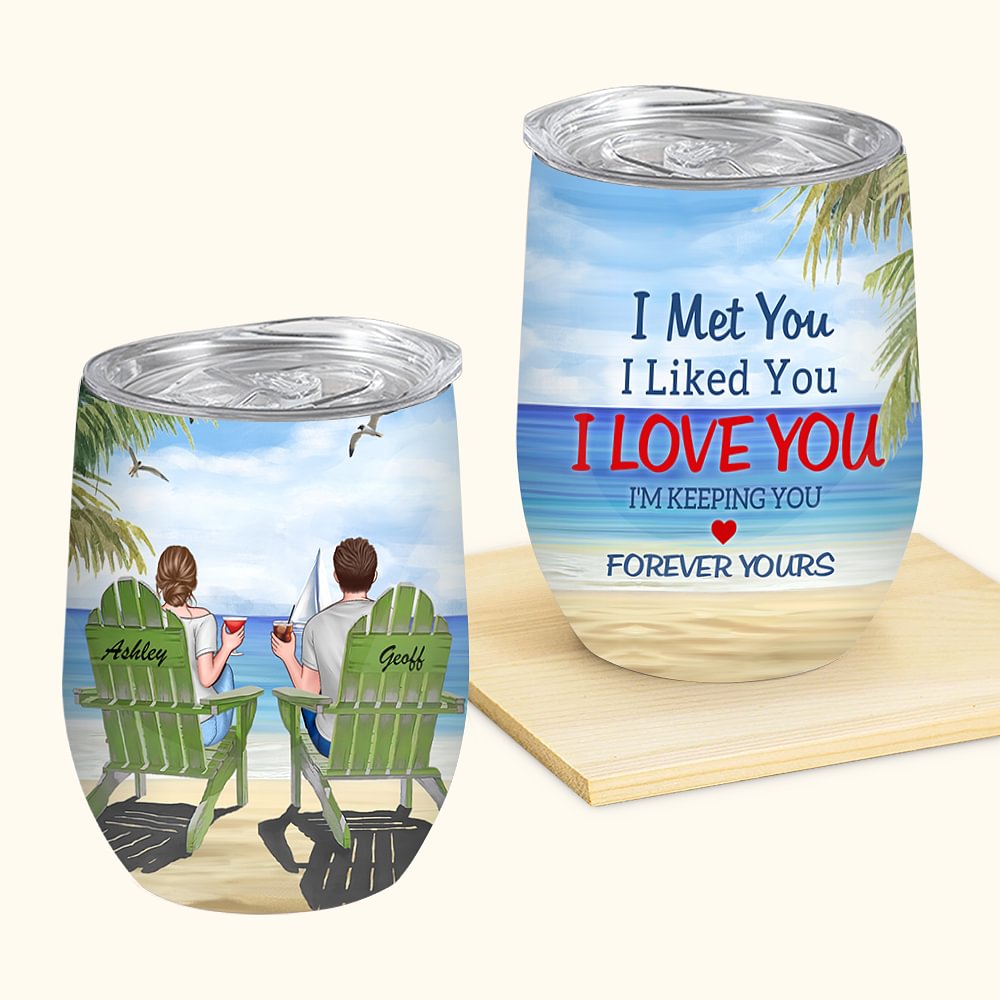 Personnalisé pour toujours vôtre Couple regardant ensemble le paysage de bord de mer d'été Gobelet Saint Valentin