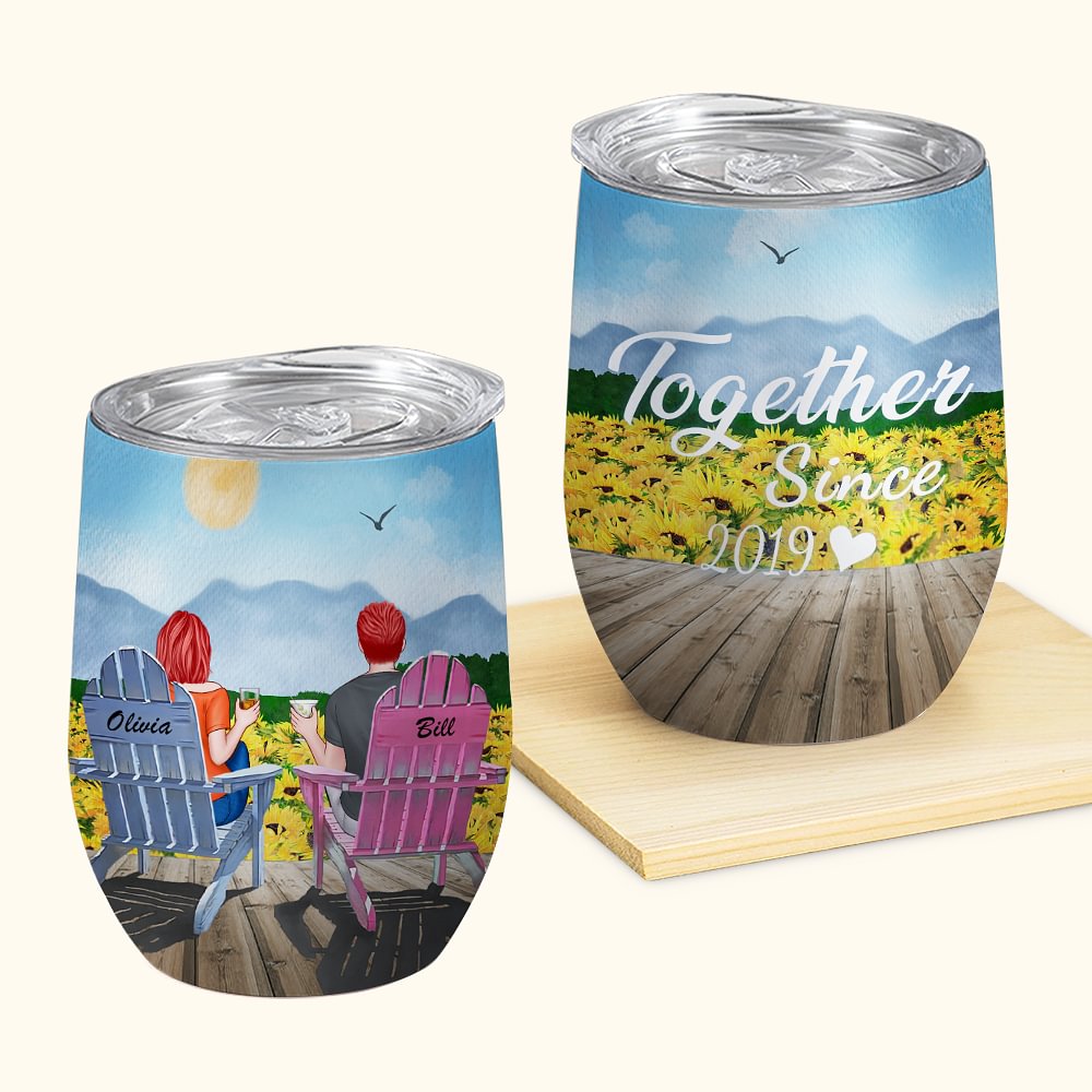Gobelet à vin personnalisé Couple Together I Love You Forever Sunflower Valentine's Day 12oz
