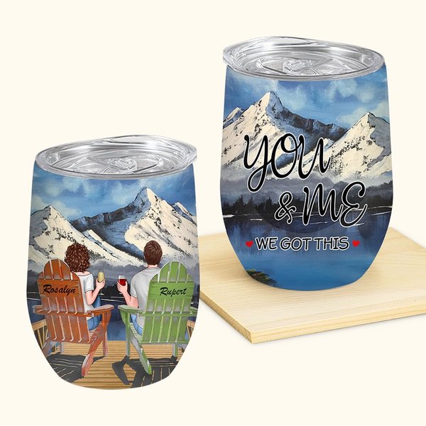 Vaso de Vino Personalizado You and Me Couple Watch Snow Mountain Scenery Aniversario Fácil de Limpiar