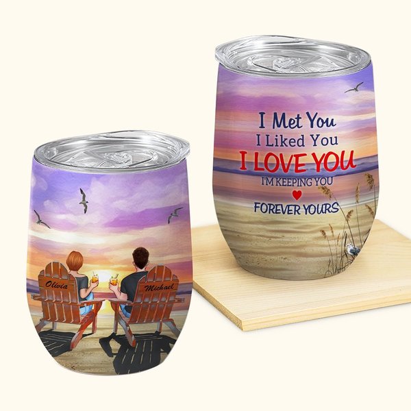 Personalized Forever Yours I Love You Leisurely Couple  Wine Tumbler Valentine's Day with Insulation Effect