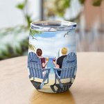 Personalized Loving Couple Watching Summer Seaside Scenery Together Wine Tumbler Valentine's Day