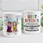 Personalisierte Best Bitches Keeping Each Other Sane Travel Theme Weiße Keramiktasse Bestie Geschenke für Frauen Kaffeetasse