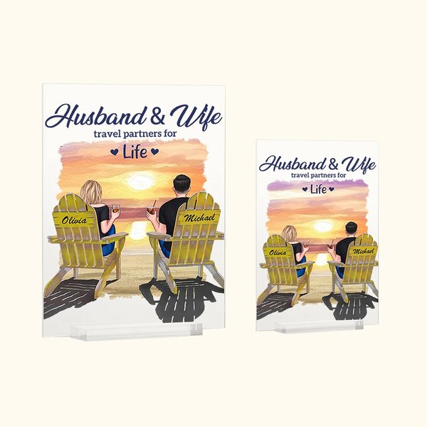 Personalized This Couple on Beach Chairs Design Husband and Wife Travel Partners for Life Acrylic Plaque Valentine's Day Gift House Decorations