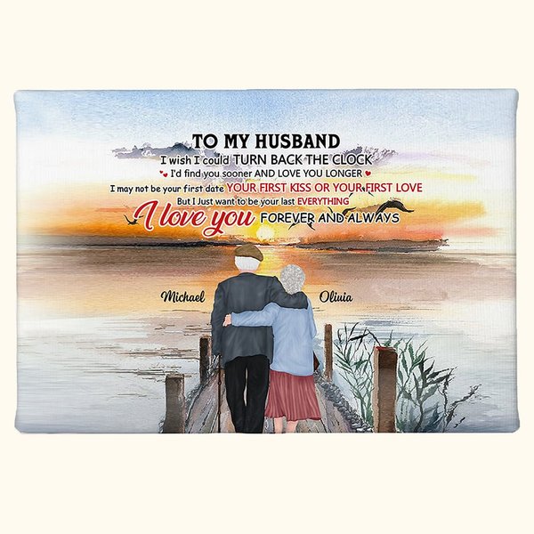 Personalized I Love You Forever to My Husband Old Couple Sunset Poster Frameless Painting Wall Decor Anniversary Valentine's Day