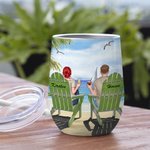 Marito e moglie personalizzati che viaggiano insieme per la vita Bicchiere da vino di San Valentino da 12 oz.