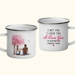 Personnalisé I Love You Forever Couple Pink Tree Sweet Enamel Mug Anniversaire Saint Valentin 11oz