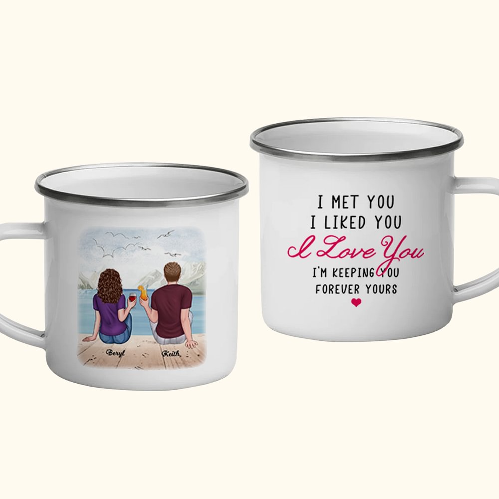 Tasse en émail doux personnalisée I Love You I Am Keeping You Forever Seaside avec poignée Cadeaux d'anniversaire pour la Saint-Valentin