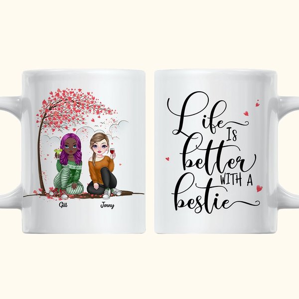 La vie est meilleure personnalisée avec une tasse en céramique blanche Bestie Cherry Blossom Tree Cadeaux Bestie pour les femmes pour le bureau et la 