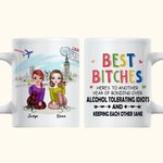 Personalisierte Best Bitches Keeping Each Other Sane Travel Theme Weiße Keramiktasse Bestie Geschenke für Frauen Kaffeetasse