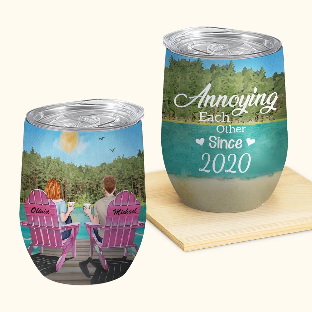 Gobelet à vin personnalisé Couple Love Each Other Since 2020 Valentine's Day Convient pour les liquides chauds et froids