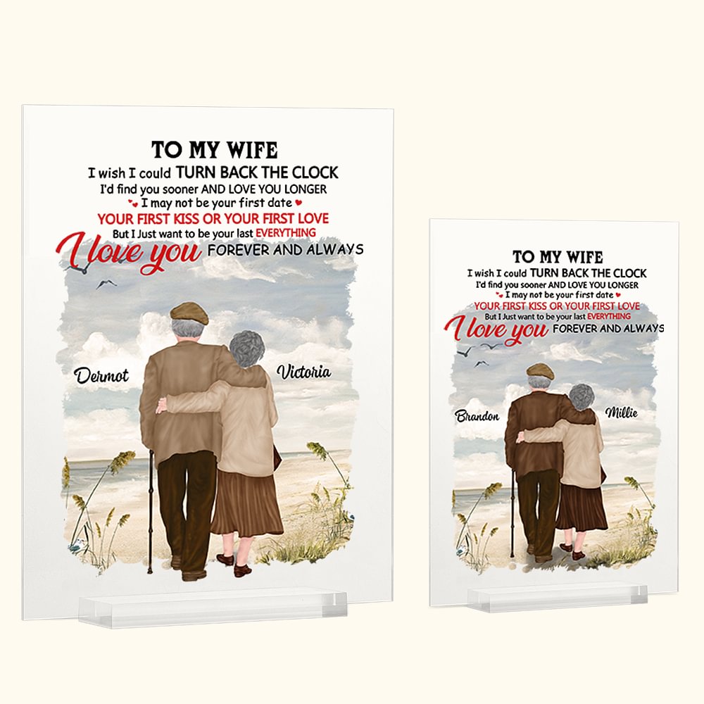 Plaque Acrylique Personnalisée Love You Longer Old Couple Seaside Walk Cadeau d'Anniversaire Décorations de Maison