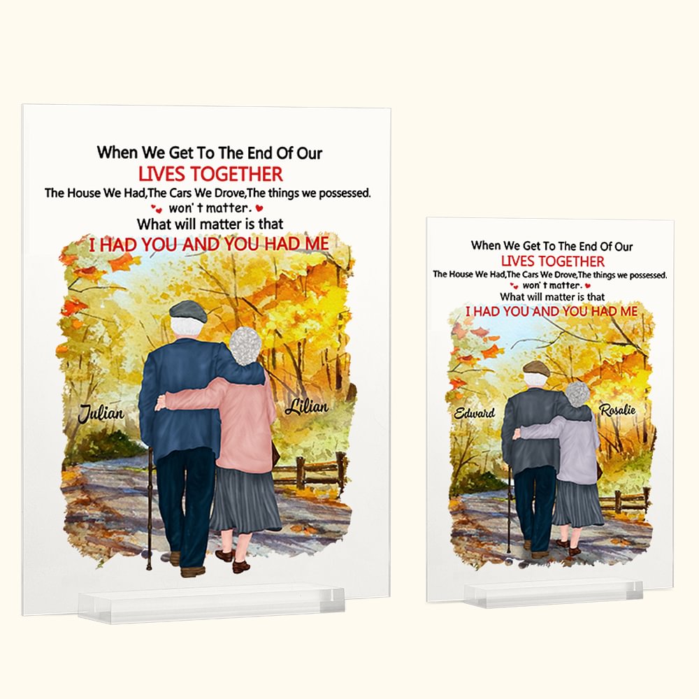 Plaque Acrylique Personnalisée Vieux Couple Accompagner Vies Ensemble Anniversaire Ornement de Bureau