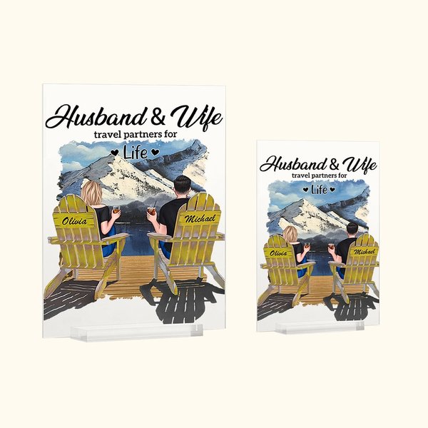 Personalizado Compañeros de viaje para la vida Pareja en sillas Vacaciones de vacaciones Placa de acrílico Regalo de aniversario Decoración de acrílic