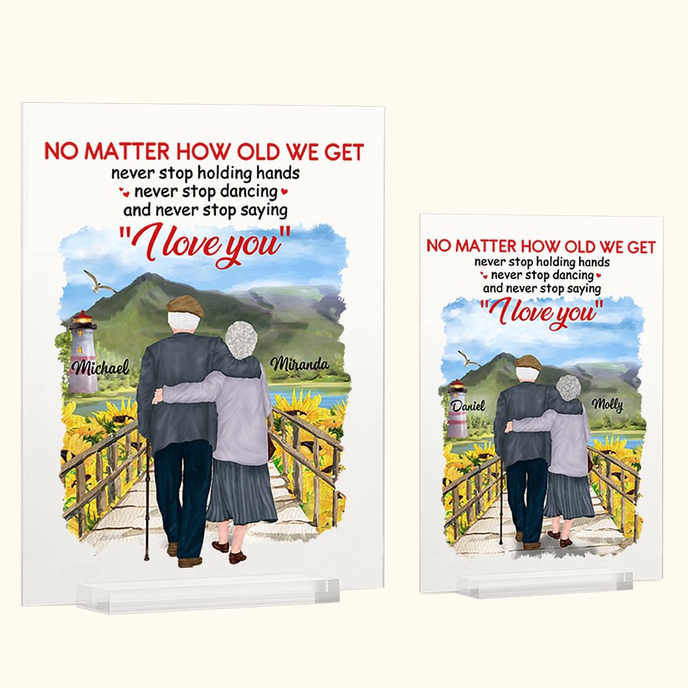 Plaque Acrylique Personnalisée Vieux Couple Ne Jamais Cesser De Se Tenir La Main Amour Pour Toujours Décoration Acrylique Anniversaire