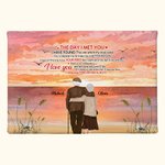 Gepersonaliseerde The Day I Met You Zonsondergang Oud Paar op Strand Poster Frameloos Schilderij Paar Cadeau Home Decoratie