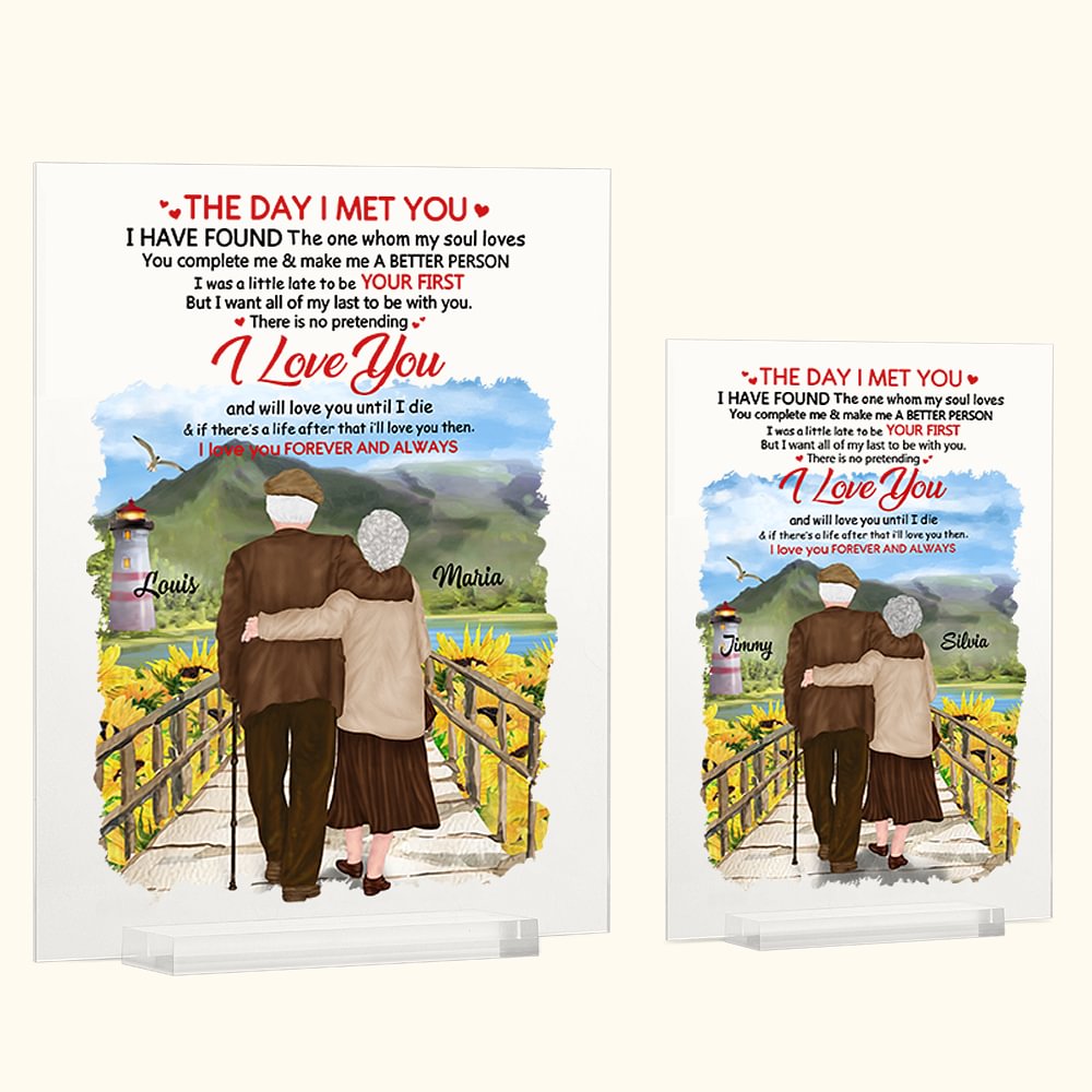 Plaque Acrylique Personnalisée Vieux Couple Histoire d'Amour Tournesol Beau Paysage Plaque Acrylique Anniversaire Décoration Acrylique