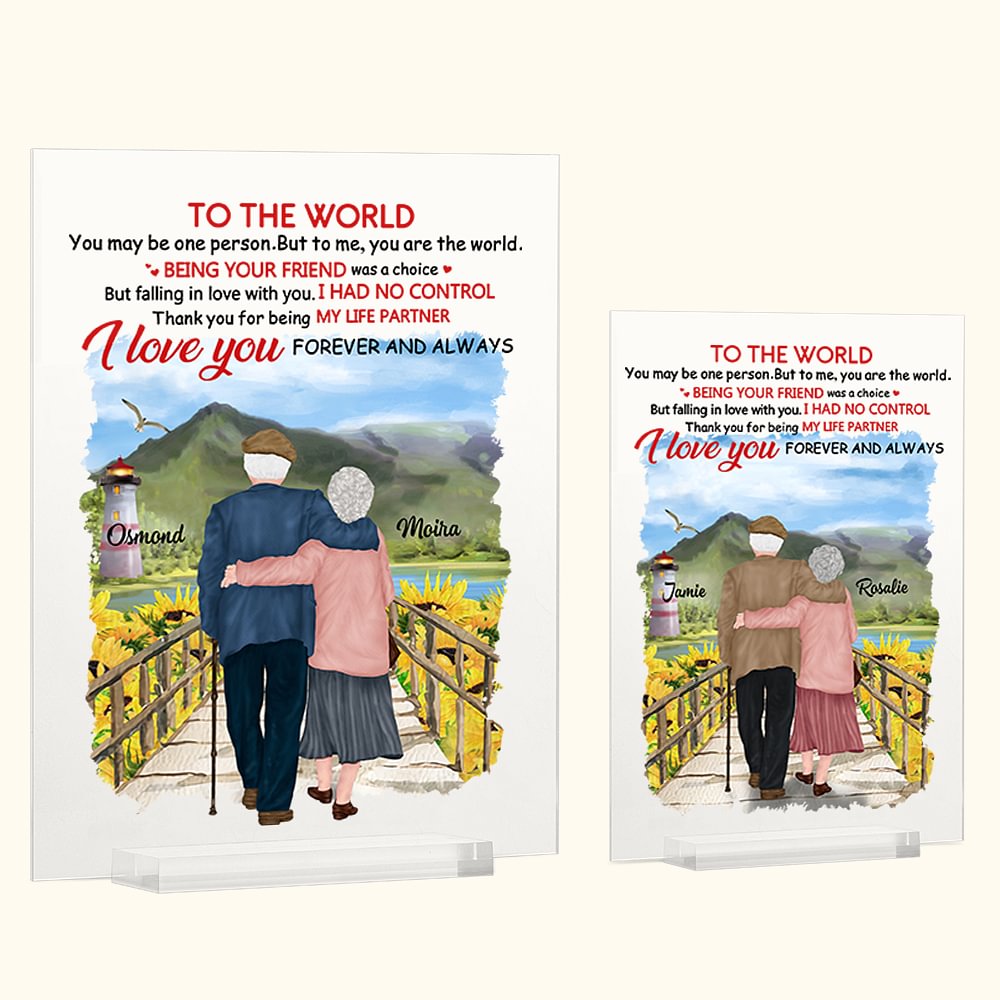 Plaque Acrylique Personnalisée Beau Paysage Vieux Couple Rester Ensemble pour la Vie Décoration Acrylique Anniversaire