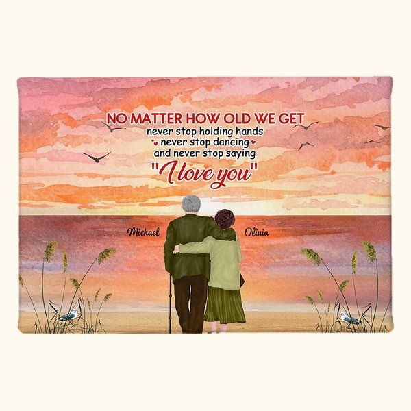 Personalized No Matter How Old We Get Old Couple Back Sunset View Poster Frameless Painting Valentine's Day Gift Home Decoration
