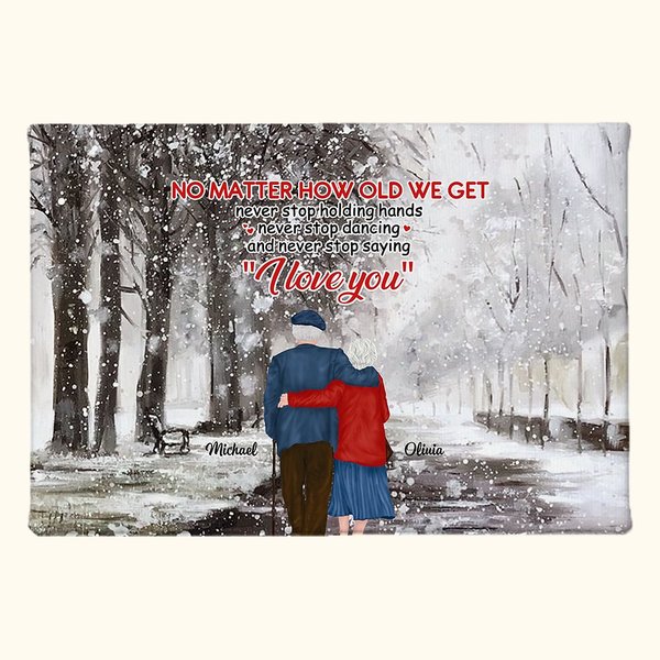Déclaration personnalisée d'amour poésie lyrique je t'aime vieux couple marchant dans la neige affiche peinture sans cadre cadeau d'annive