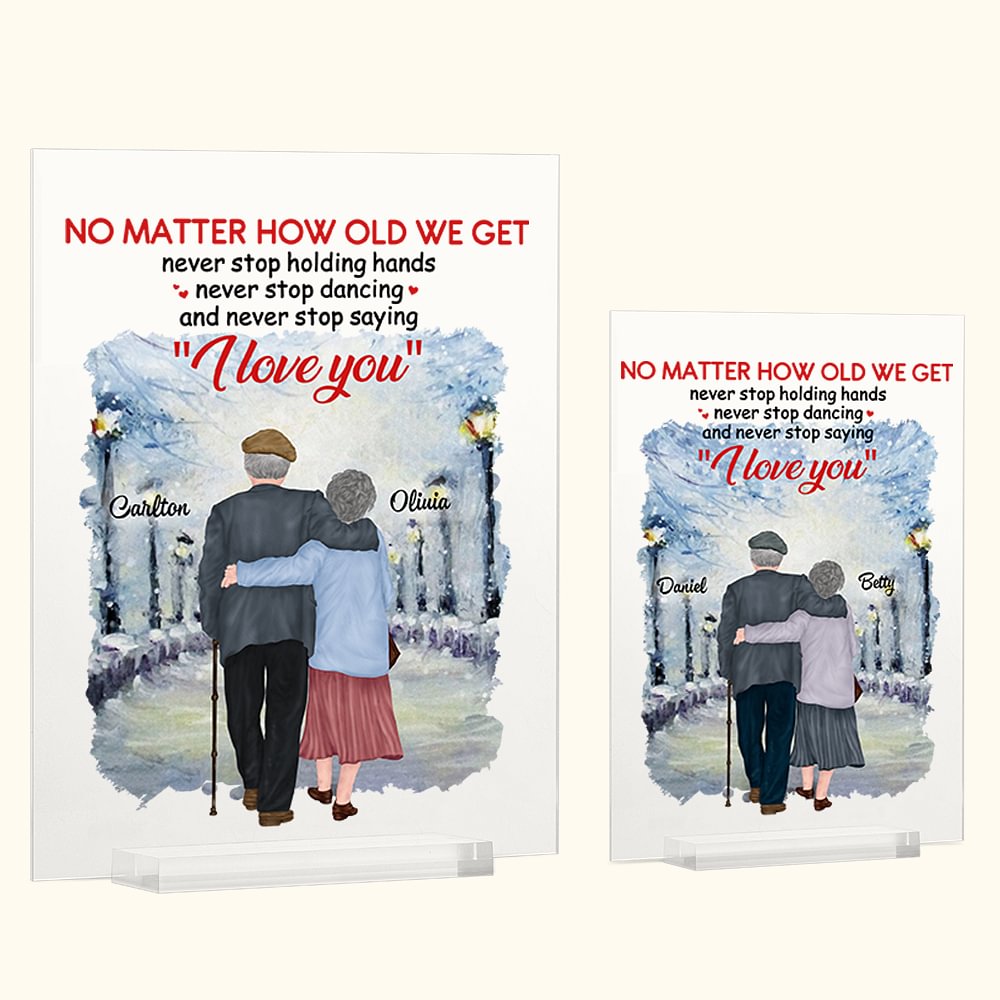 Citations d'amour personnalisées Ne jamais cesser de dire je t'aime Plaque acrylique Jour de neige Cadeau commémoratif Ornement de bureau