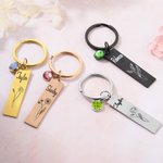 Gepersonaliseerde Naam Geboortebloem met Geboortesteen Bar Sleutelhanger voor Haar Verjaardag Verjaardag Moederdag Gift