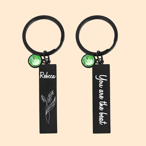 Personalisierte Namensgeburtsblume mit Birthstone Bar Schlüsselanhänger für ihr Geburtstagsgeschenk Muttertagsgeschenk