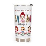 Vaso personalizado Awesome Mom with Her Kids Flowers Element 20oz Regalo del Día de la Mujer para bebidas frías y calientes