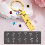 Gepersonaliseerde Naam Geboortebloem met Geboortesteen Bar Sleutelhanger voor Haar Verjaardag Verjaardag Moederdag Gift