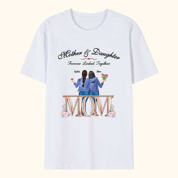 Personalized Mother and Daughter Eternal Love Back View Flower T-shirt Memorial Day Basic  T-Shirt