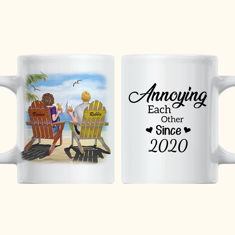 Personnalisé ennuyeux les uns les autres Couple assis plage paysage voiliers tasse en céramique blanche Couple idées cadeaux tasse à café