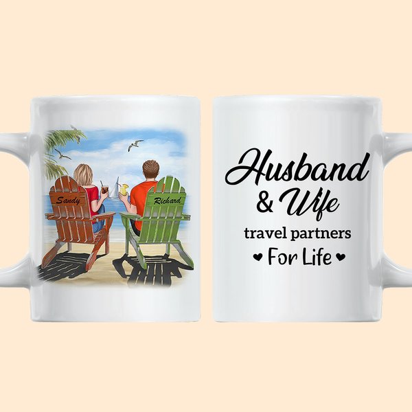 Personalisierte Reisepartner fürs Leben, romantisches Paar, Urlaub, Segelboote, weiße Keramiktasse, Valentinstagsgeschenk für Büro und Zuhause