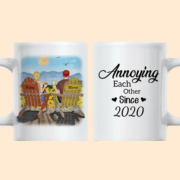 Personalizzato fastidioso l'un l'altro coppia godere della vista girasole sedia bianco tazza di ceramica regalo di San Valentino tipo C maniglia