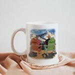 Personligt tecknad par Romantiskt par Sitter vid sjön Njut av utsikten Vit keramikmugg Present till min man eller fru C-typ handtag