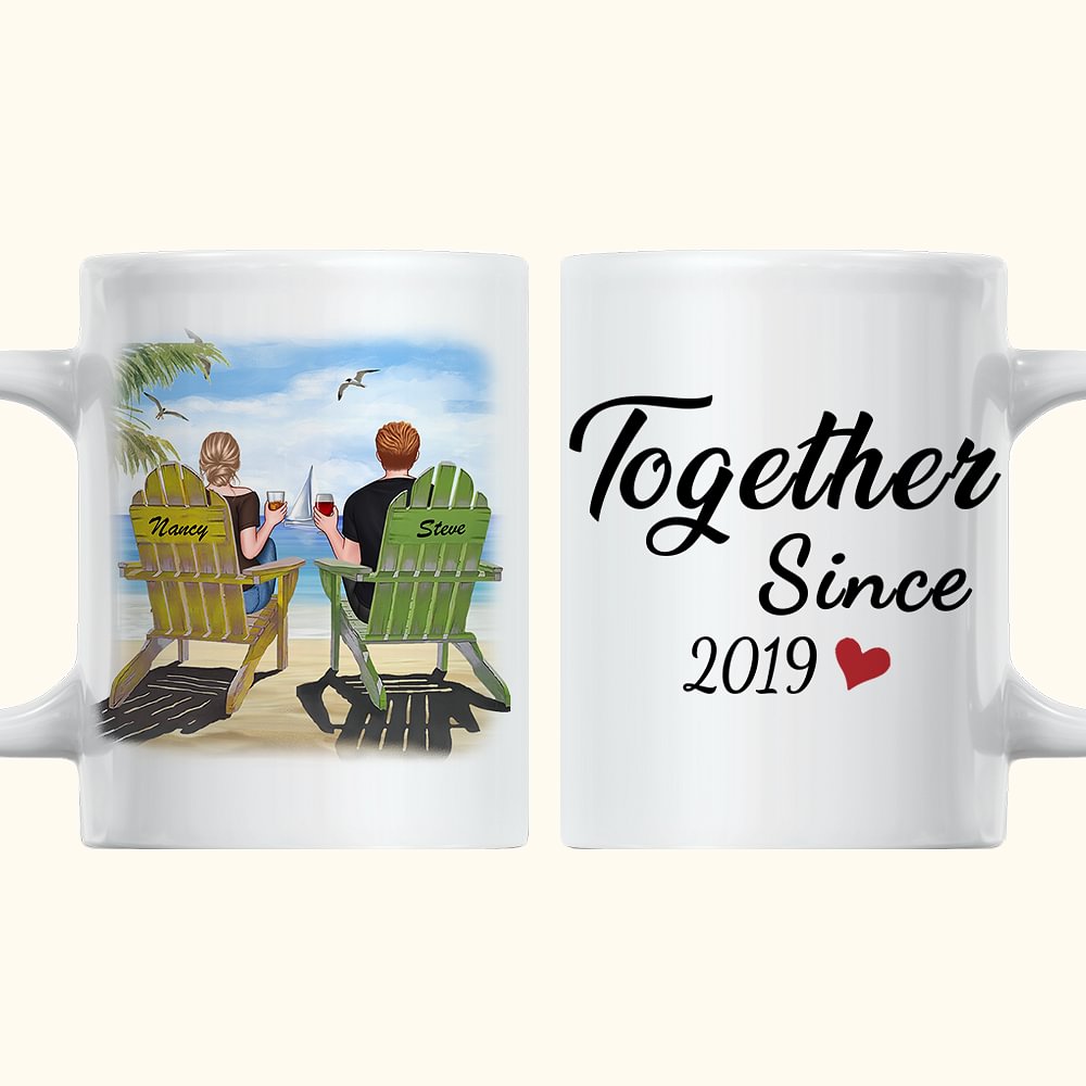 Couple personnalisé assis coucher de soleil plage paysage ensemble tasse en céramique blanche cadeaux d'anniversaire pour les couples pour le bure